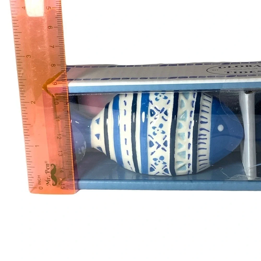 Global Tides Tropical Fish Salt Pepper Shaker Set Ceramic Coastal Blue White